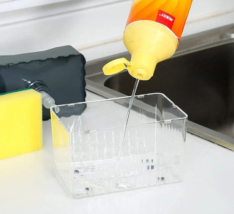 Stylish 2-in-1 sink caddy with liquid soap dispenser for streamlined kitchen organisation