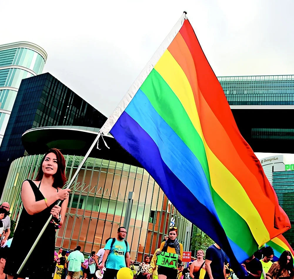 90x150cm Pride LGBT flag with vibrant rainbow colours printed on both sides