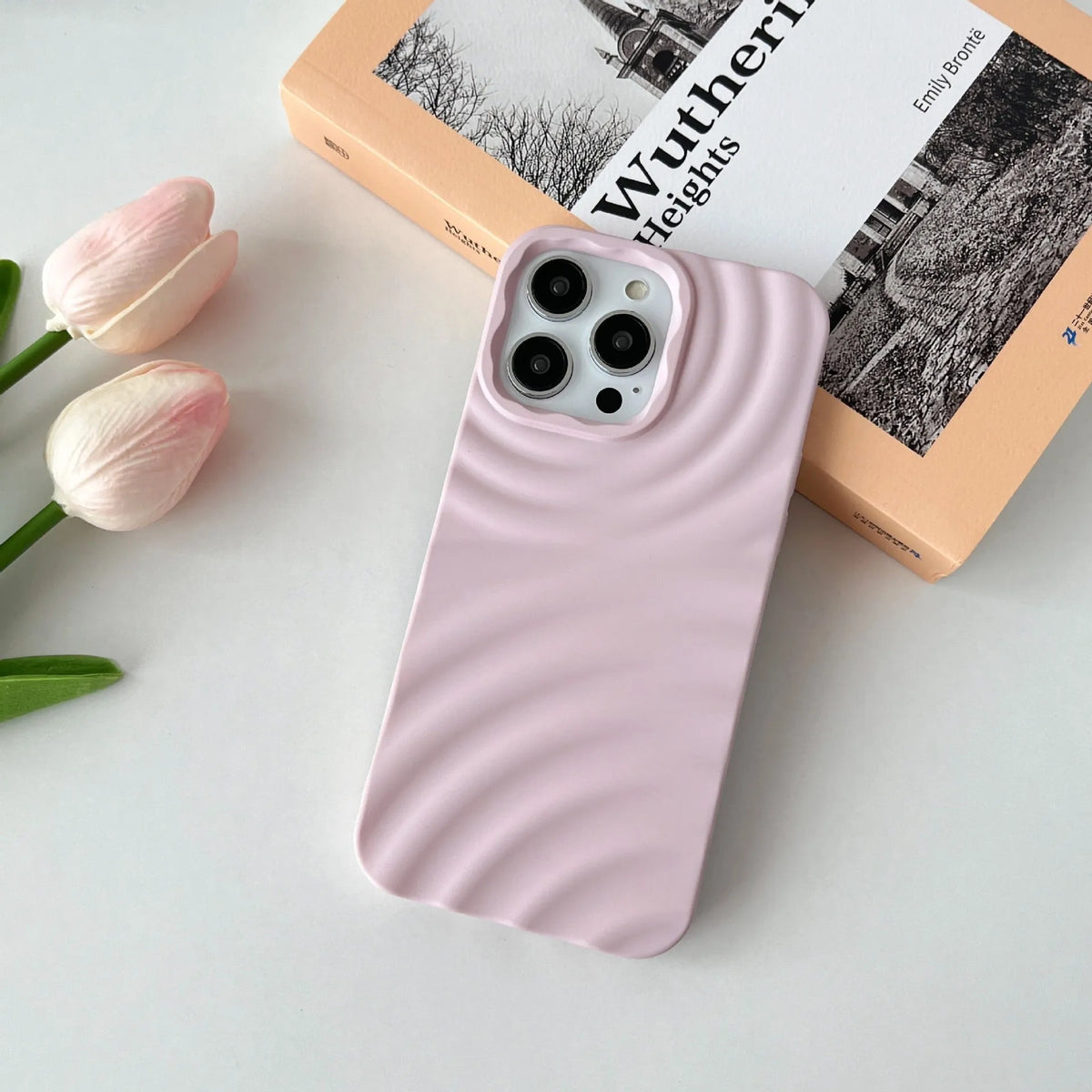 Water ripple TPU iPhone case with corrugated texture, anti-fall cover in black, white, purple, grey, blue, pink or green