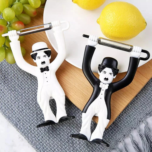 Handy fruit and vegetable peeler with clever character design, made of durable stainless steel for efficient and stylish kitchen prep