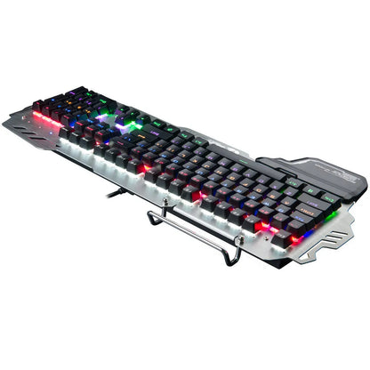 Silver metal gaming keyboard wrist rest with integrated wrist splint showing 55cm length