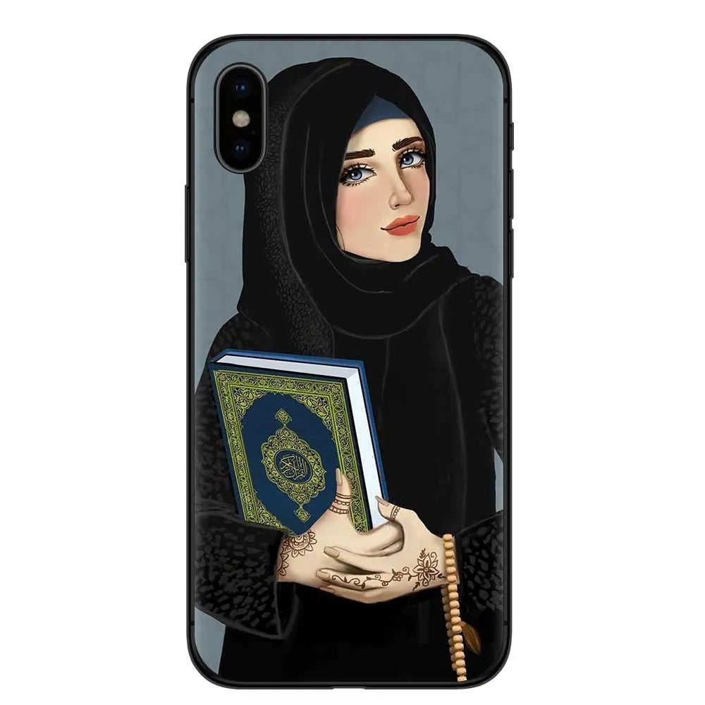Islamic hijab veil girl design TPU phone case with rhinestone floral letter pattern