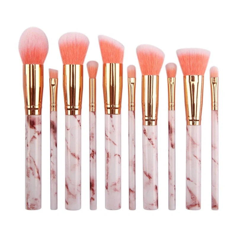 10-piece marble makeup brush set with 5 large and 5 small brushes for versatile beauty application