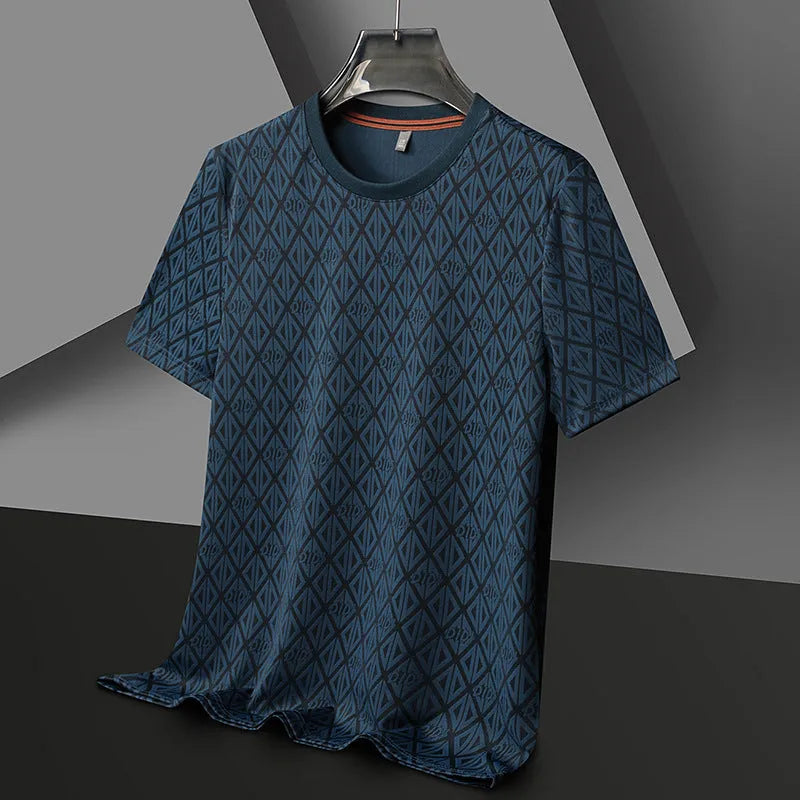 Men's loose fit round neck short sleeve t-shirt in ice silk fabric, shown in a solid colour.