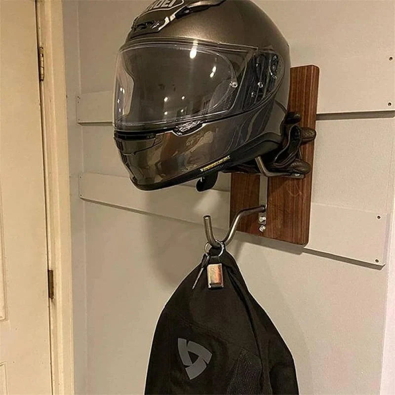 Motorcycle helmet and jacket wall-mounted organiser hook