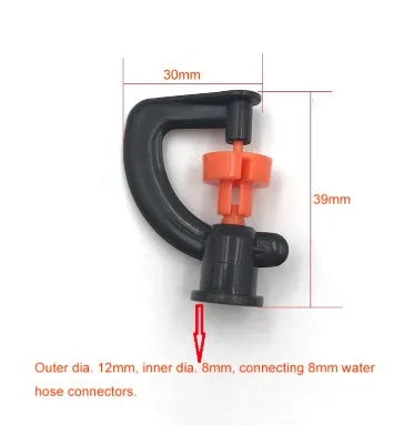 G-type micro sprinkler nozzle with orange rotating wheel for 360-degree garden irrigation, 4-5 metre spray diameter