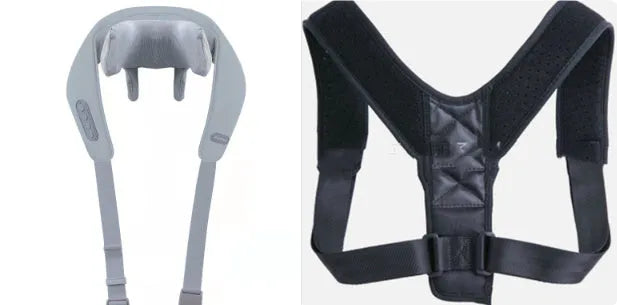 Grey elastic fabric USB rechargeable neck and back massage instrument