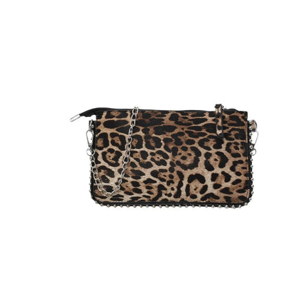 Western style women's brown crossbody bag with chain strap and horizontal square silhouette