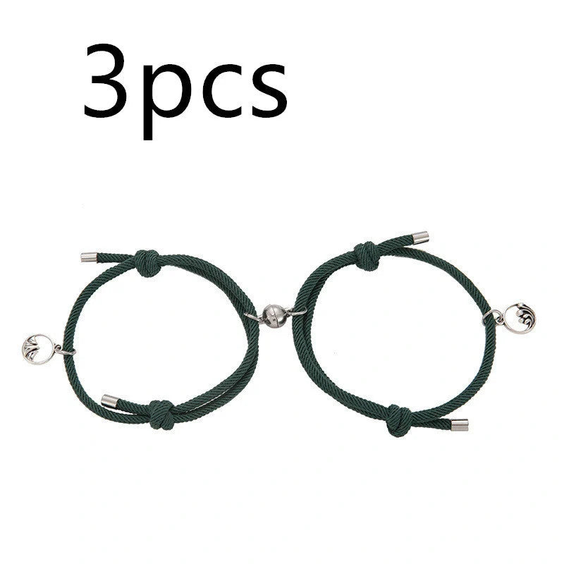 Magnetic couple's bracelet with geometric design and meaningful charms inspired by ancient Chinese tradition