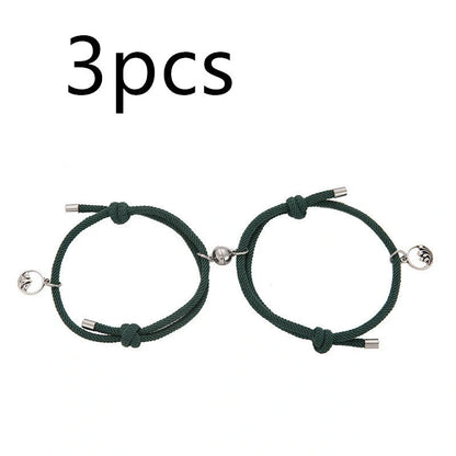 Magnetic couple's bracelet with geometric design and meaningful charms inspired by ancient Chinese tradition
