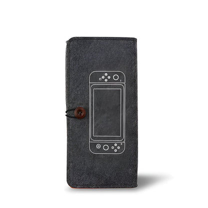 Black felt pouch bag for Nintendo Switch showing game card slots and double layer storage compartments