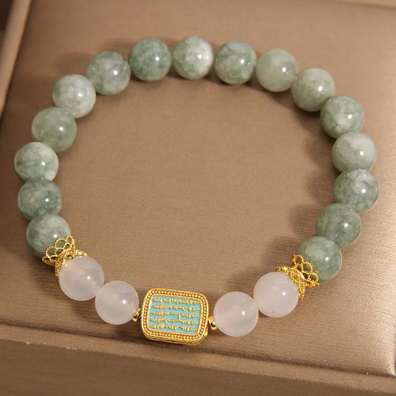 Oil green emerald crystal bracelet with five-piece scriptures design for women