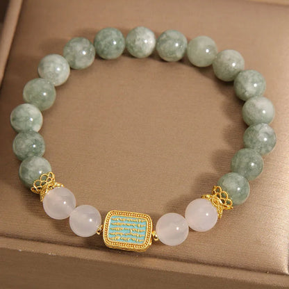 Oil green emerald crystal bracelet with five-piece scriptures design for women