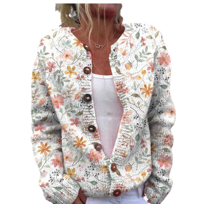 Women's loose fit cardigan coat with 3D digital printed pattern, shown in colour HWJ-16398512