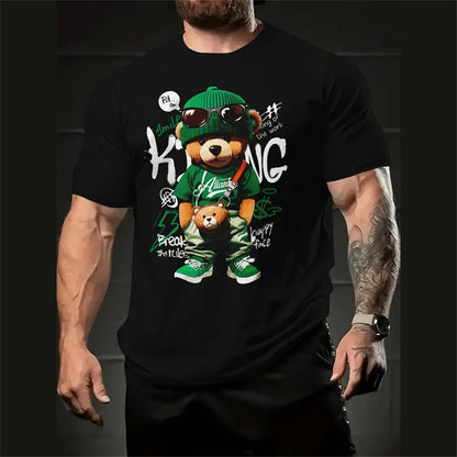Men's grey loose-fit short sleeve t-shirt featuring a large 3D cartoon character print on the front.