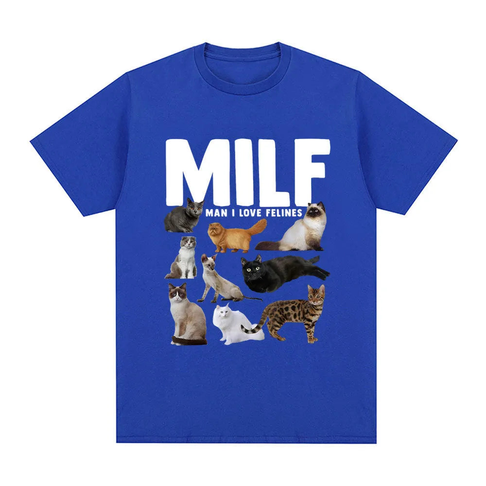 Funny cat lover graphic cotton t-shirt with printed designs in multiple colours