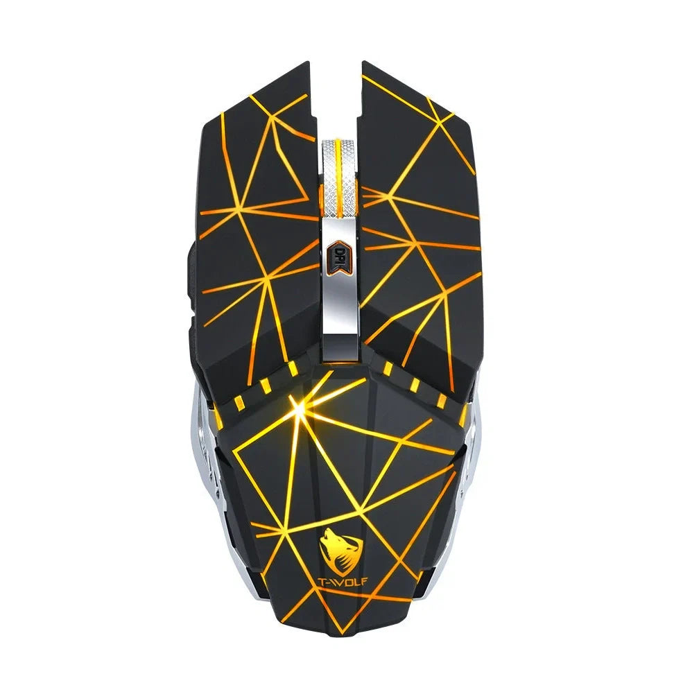 Black wireless silent glowing gaming mouse, 15x10x5.1cm, 3000 DPI optical sensor with RGB lights