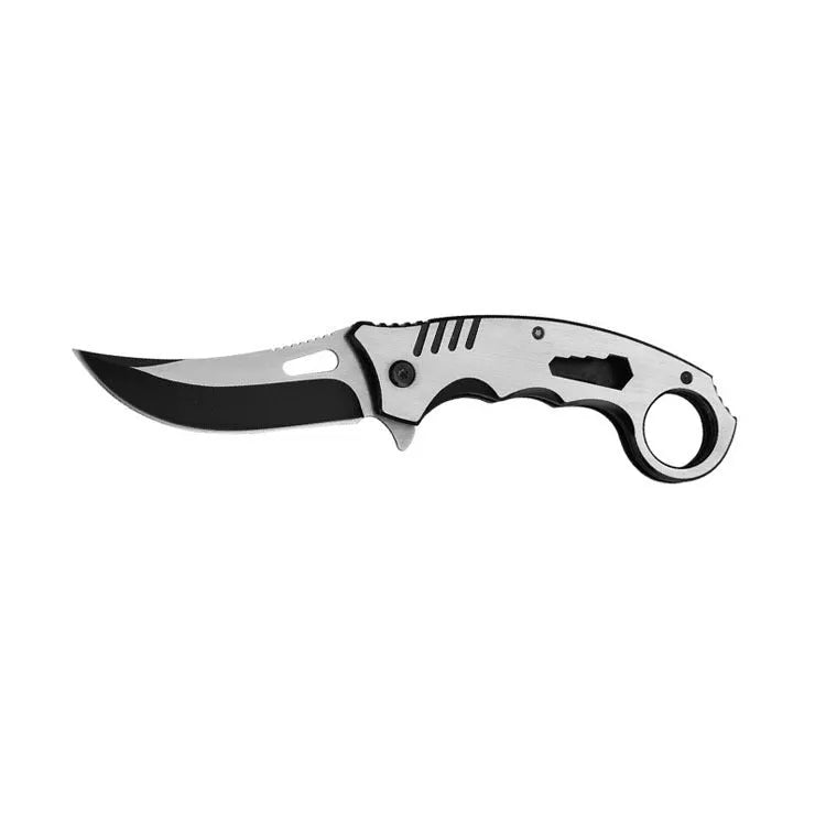 Compact folding knife with brushed steel handle for outdoor survival