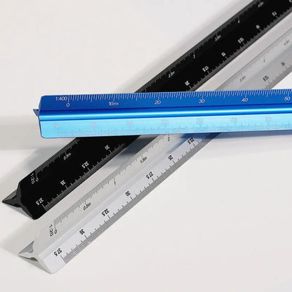 30cm triangular ruler in carbon black, prism blue, star silver or walnut gold, plastic or aluminium alloy, large or small scale