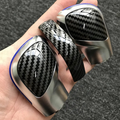 Carbon fibre gear shift side cover for Volkswagen DSG transmission with leather knob