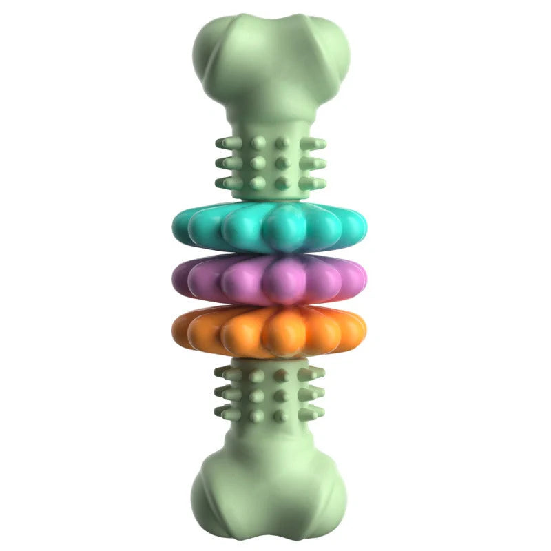 TPR Dog Chew Bone in blue, pink, and green for teeth cleaning and stress relief