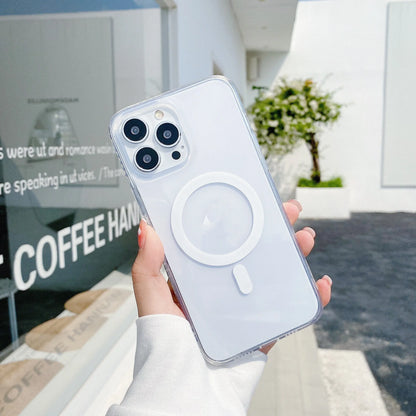 Transparent frosted magnetic iPhone case for iPhone 14 Pro Max, 13 Pro Max, 12 Pro Max, made from TPU and PC with wavy pattern.