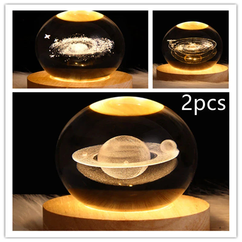 Enchanting galaxy crystal ball night light with 3D pattern, creating a mesmerizing celestial display for bedroom decor