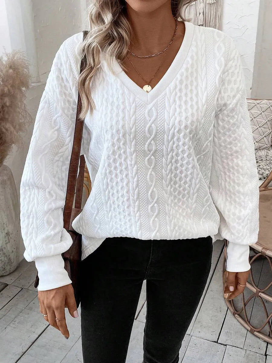 Milky white loose fit long sleeve t-shirt with a 3D pattern, Japanese Korean casual style.