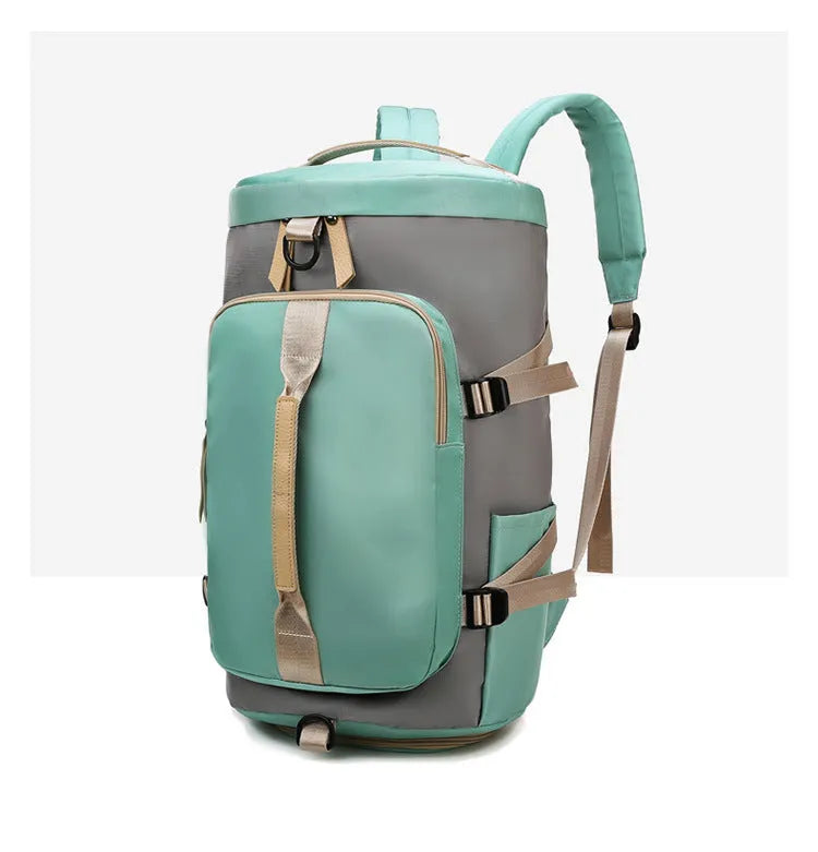 Black waterproof 3-in-1 convertible nylon backpack showing shoe compartment and combination lock.