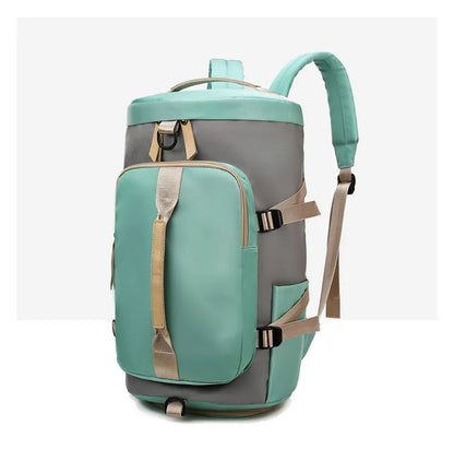 Black waterproof 3-in-1 convertible nylon backpack showing shoe compartment and combination lock.