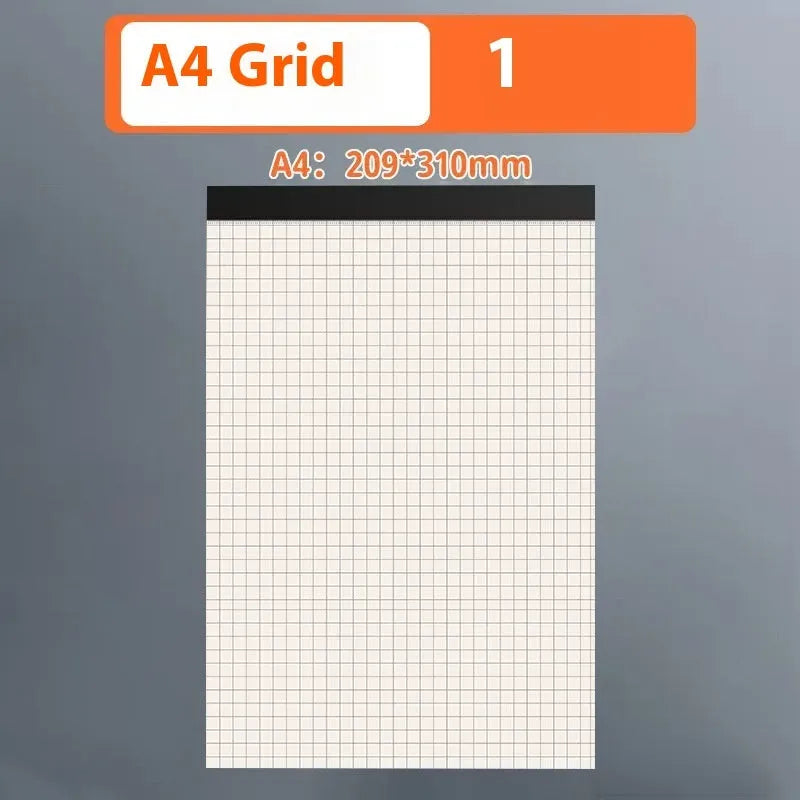 A5 and B5 tearable writing pads with blank, grid, and lined 80-sheet options.