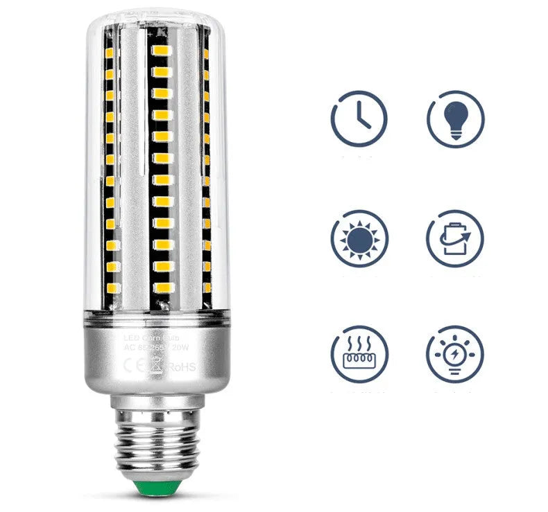 E27/E26 LED corn bulb 25W aluminium heat dissipation lamp for energy-saving high-brightness lighting in 3000K warm white or 6500K cool white with 360-degree beam angle and 45x160mm compact size