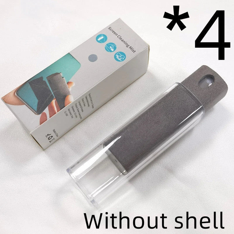 All-in-one screen cleaner with integrated spray bottle and microfiber wipe for cleaning smartphones, tablets, laptops, and other electronic devices