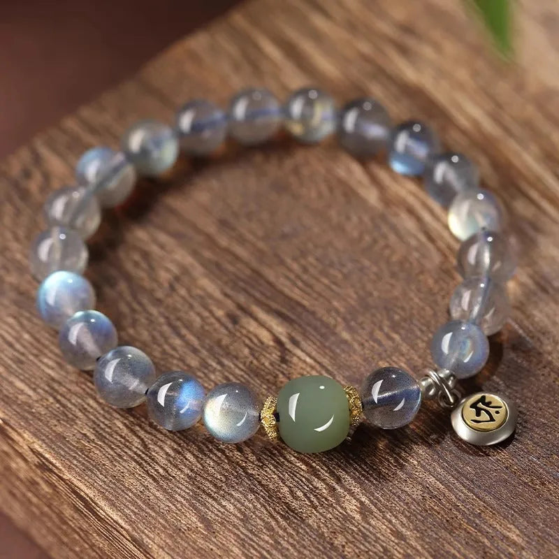 Birth Buddha Beads moonstone crystal bracelet with zodiac animal modelling and electroplated finish