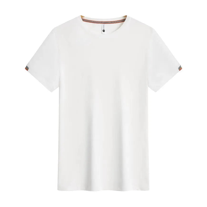 Men's grey round neck ice-feeling fibre pullover shirt for business and sports wear.
