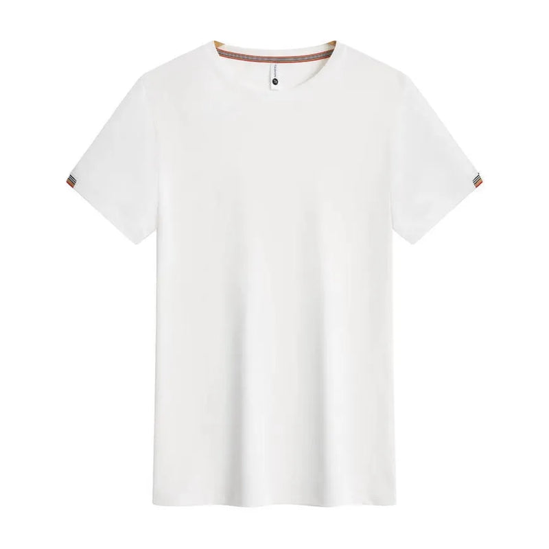 Men's round neck pullover work shirt in ice-feeling fibre chemical blend fabric, available in sizes S to 4XL including black white grey pink army green navy blue and caluola na lan colours, business casual and sports attire