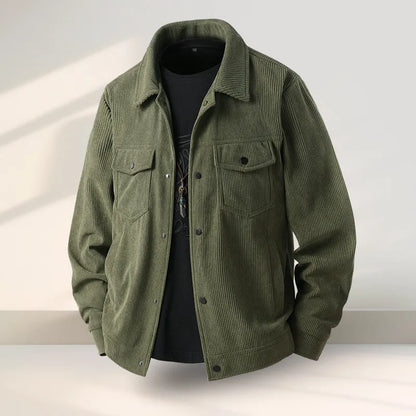 Men's black slim-fit casual coat made from stretch vinyl fabric on a hanger.