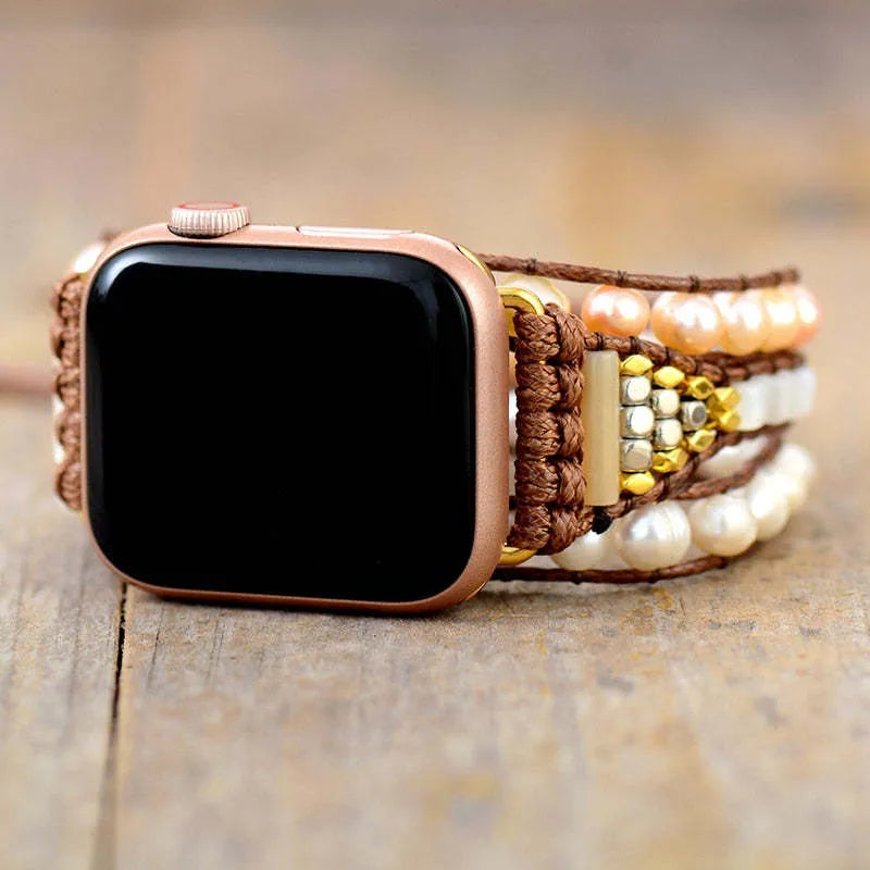 Handmade pearl watch strap for men and women in 38-49mm dial sizes and 14-22cm wrist sizes