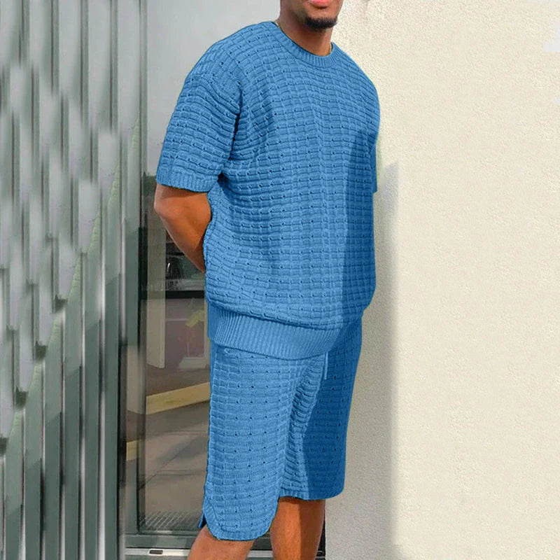 Men's summer 2-piece outfit featuring a loose-fitting shirt and matching shorts in various colors
