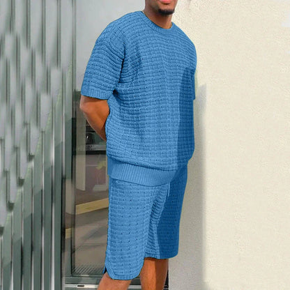 Men's summer 2-piece outfit featuring a loose-fitting shirt and matching shorts in various colors