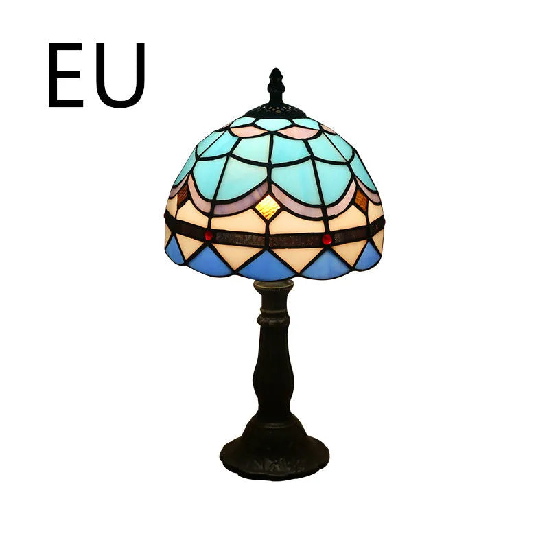 Retro yellow glass bedside table lamp with resin base, 20 x 12 x 35cm, Mediterranean style