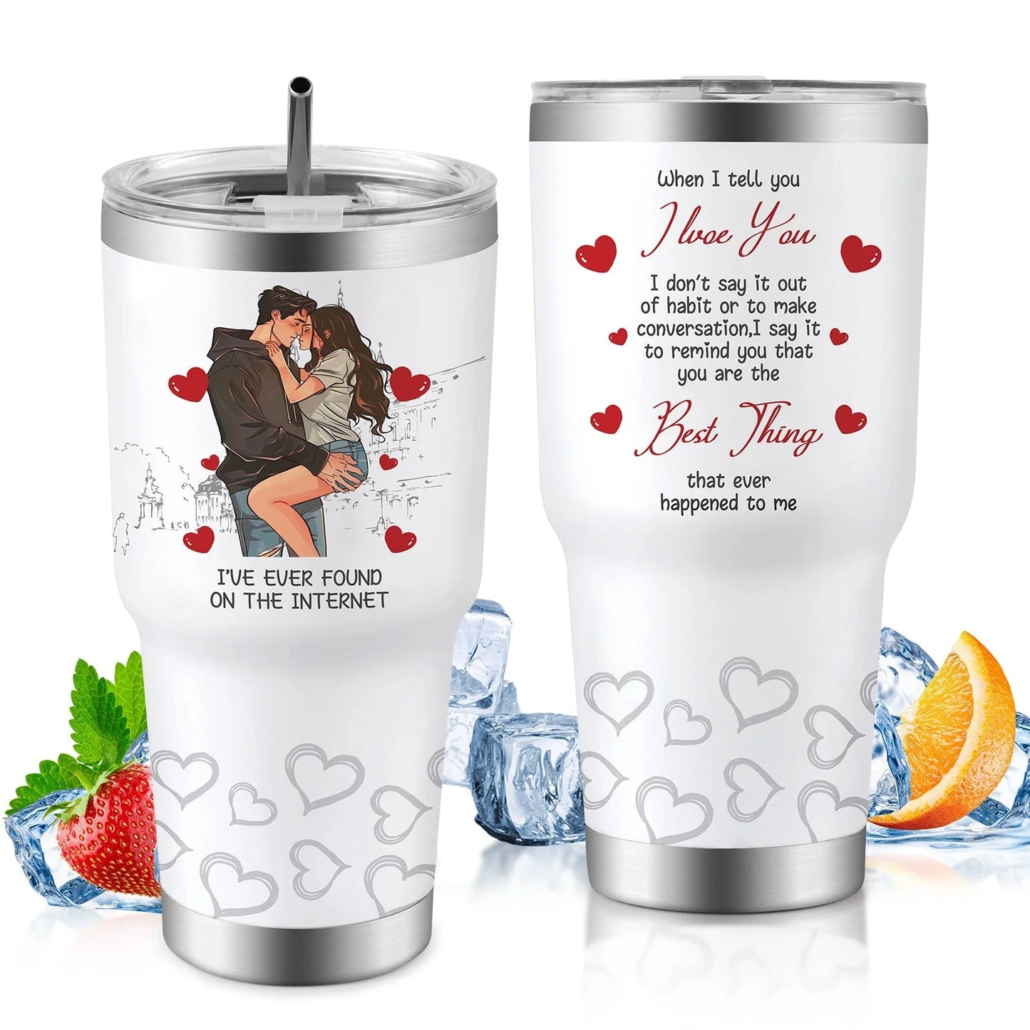 30oz insulated travel mug for car, keeps drinks hot or cold, spill-proof lid