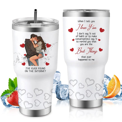 30oz insulated travel mug for car, keeps drinks hot or cold, spill-proof lid
