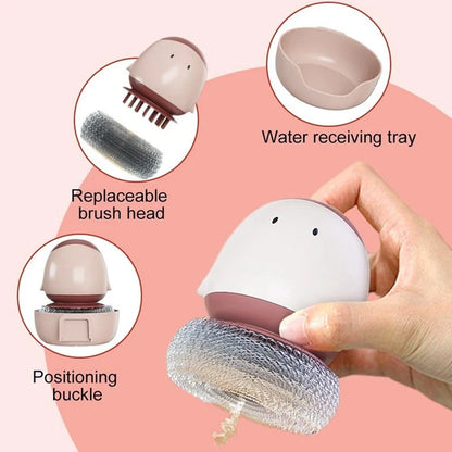 Automatic liquid filling dishwashing brush in cute chicken design with replaceable head