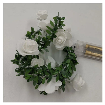 Rose Flower Vine String Lights with Warm White LED Bulbs for Cozy Home Decor