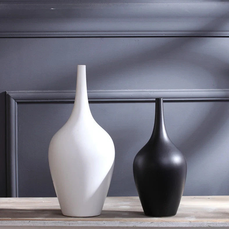 White ceramic tall vase with matte glaze finish for desktop flower arrangements