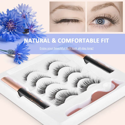 Magnetic false eyelashes set with 5 pairs of imported fibre lashes and 2 mascaras, hand-crafted, 13.7x14.5x1.7cm case