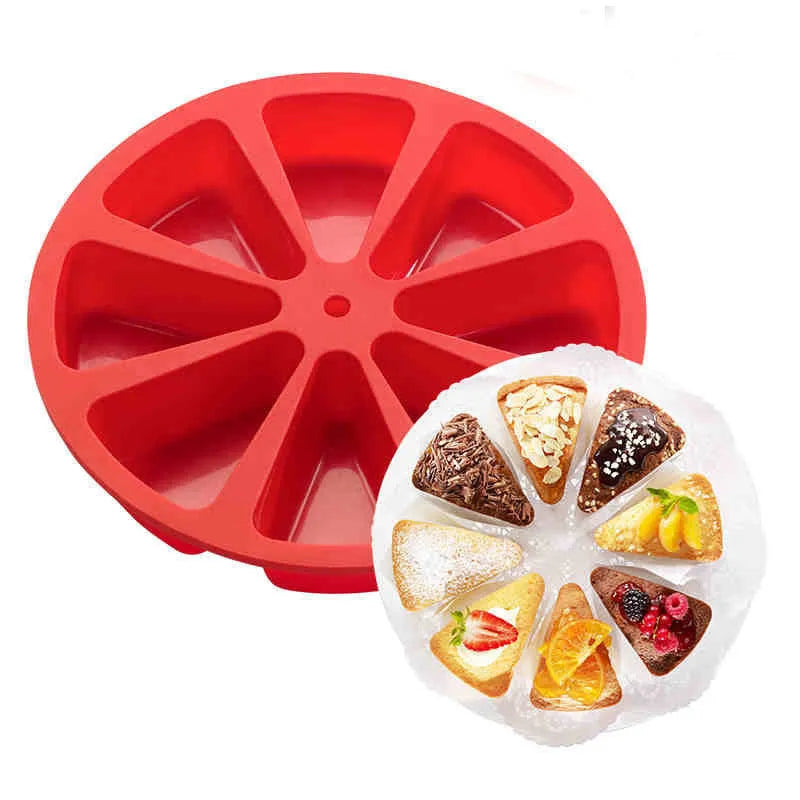 Silicone cake mould measuring 7 x 4.5 cm, a heat-resistant baking tool that is safe for oven use from -30 to +200 degrees Celsius, with long-lasting durability and easy cleaning for sweet baking and decorating, available in green or red.