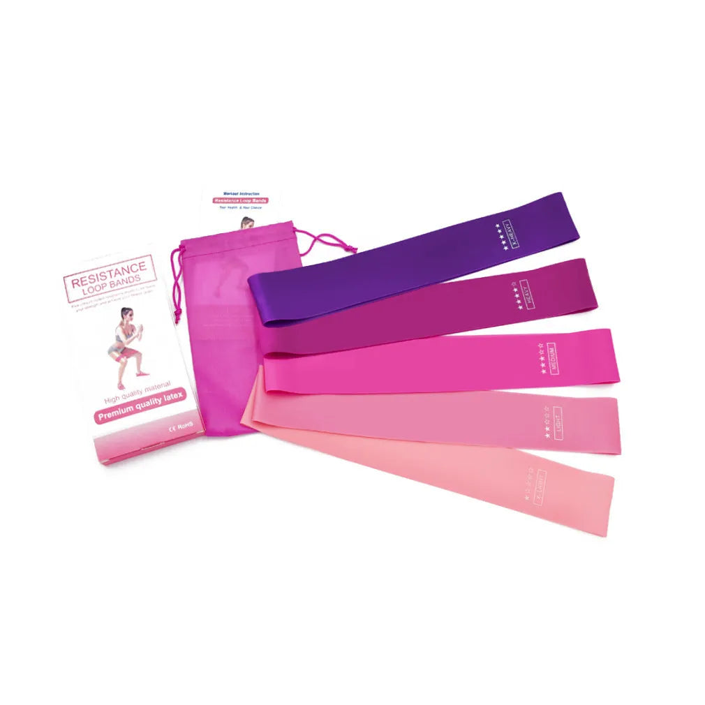 Resistance bands set made of 100% natural latex, five colours, 600mm x 50mm, for Pilates CrossFit fitness
