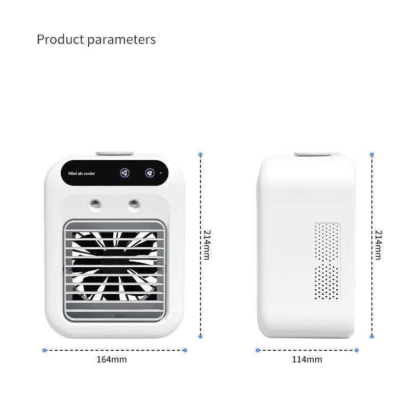 Ivory white USB portable air cooler with water tank and touchscreen display for personal cooling